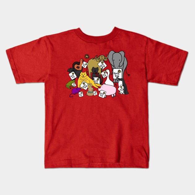 Cute Animals Go on Girls Trip Kids T-Shirt by ellenhenryart